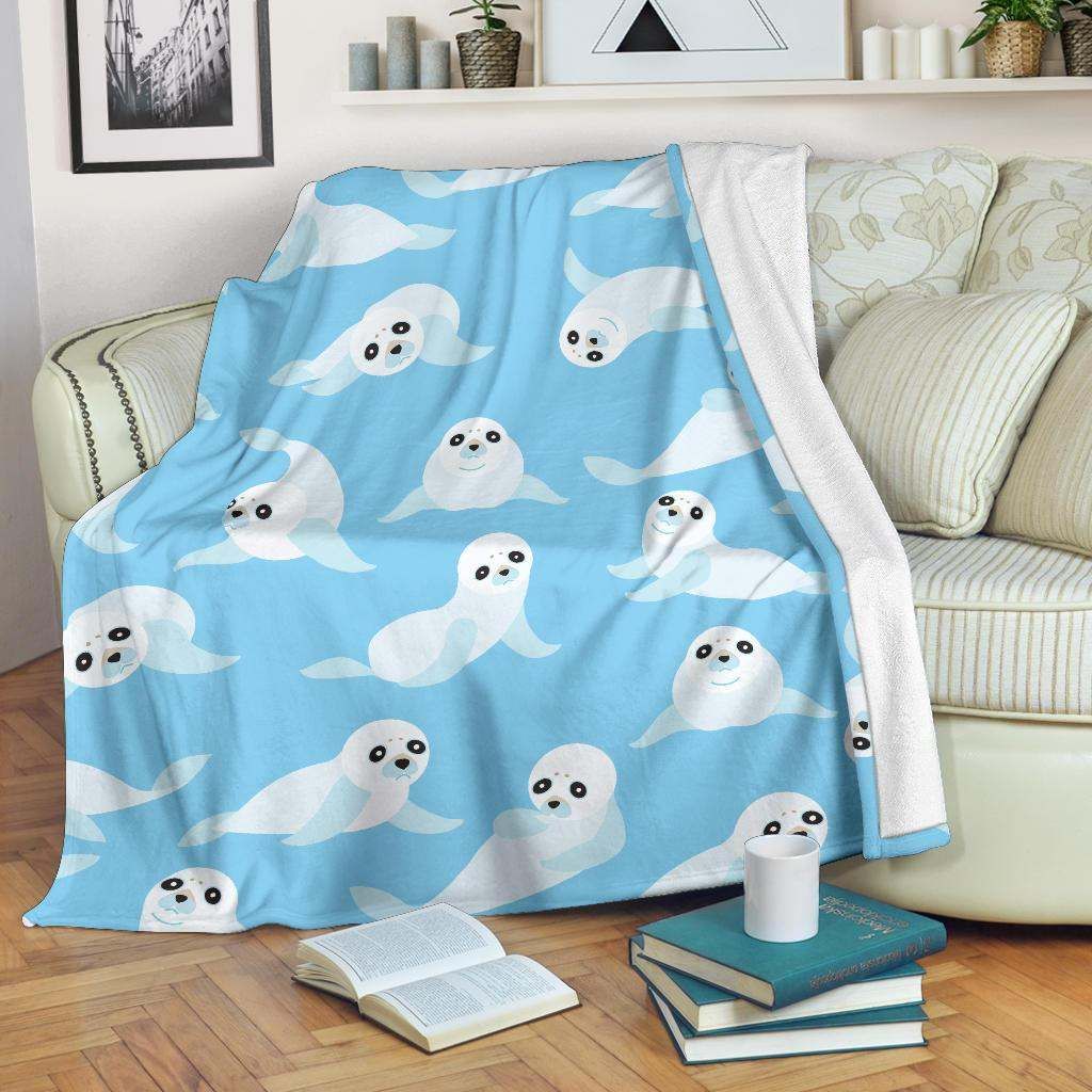 Sea Lion Cute Pattern Sherpa Fleece Blanket