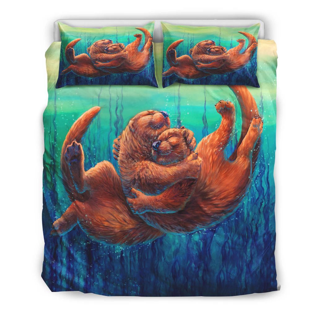 Sea Otter Couple Hugging Ocean Bedding Set
