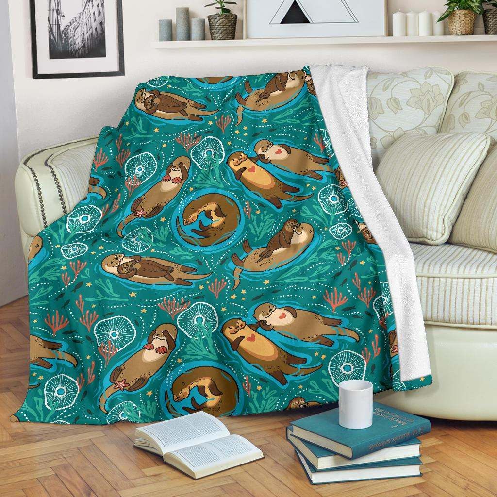 Sea Otter Pattern Sherpa Fleece Blanket