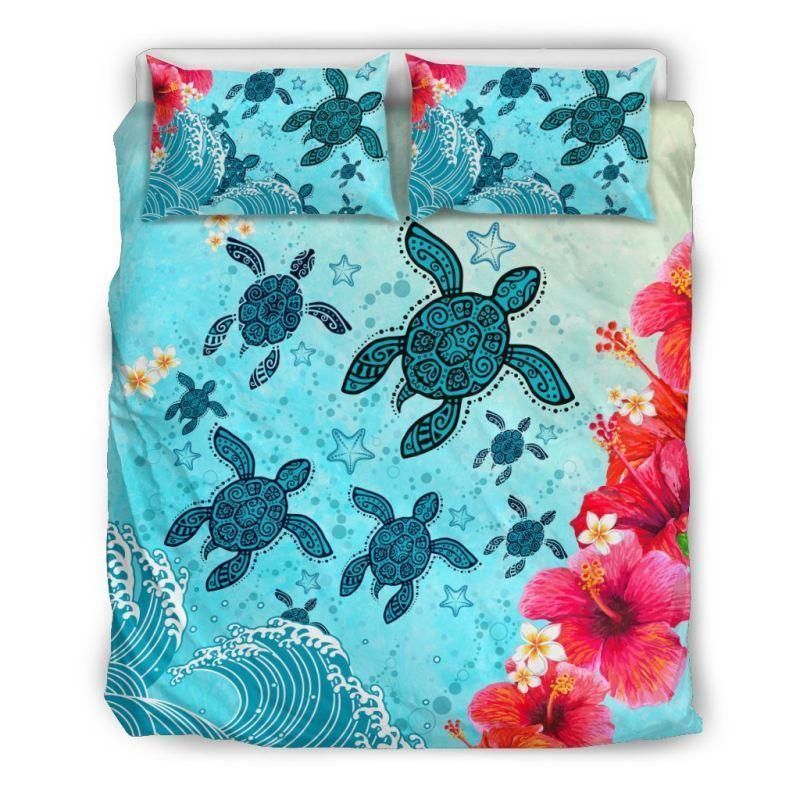 Sea Turtle And Hibiscus Hawaiian Bedding Set