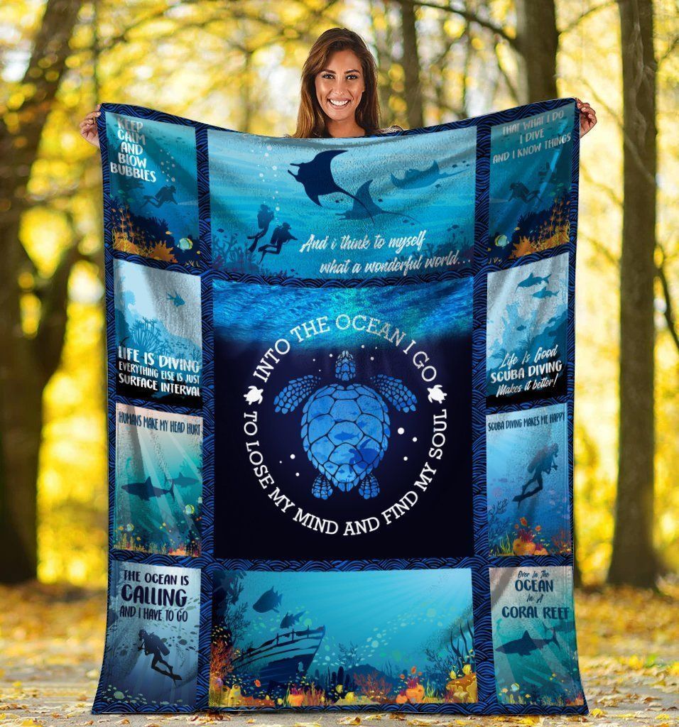 Sea Turtle And Into The Ocean I Go To Lose My Mind Find My Soul Fleece Blanket