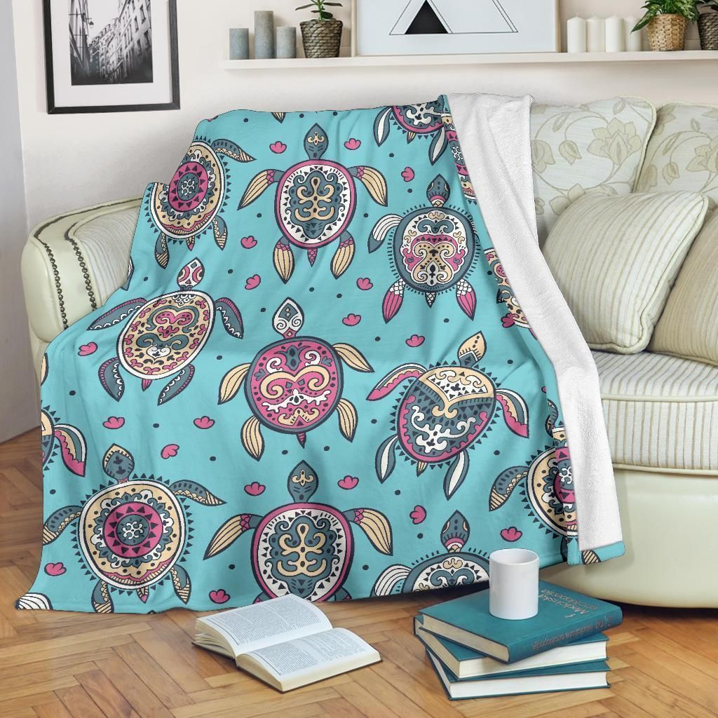 Sea Turtle Art Pattern Blue Fleece Blanket