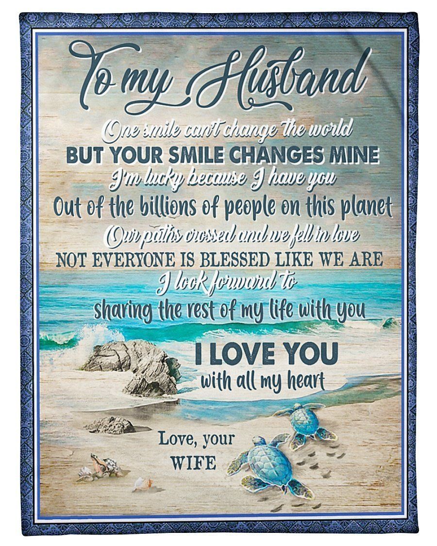 Sea Turtle Beach To My Husband Love You With All My Heart Fleece Blanket