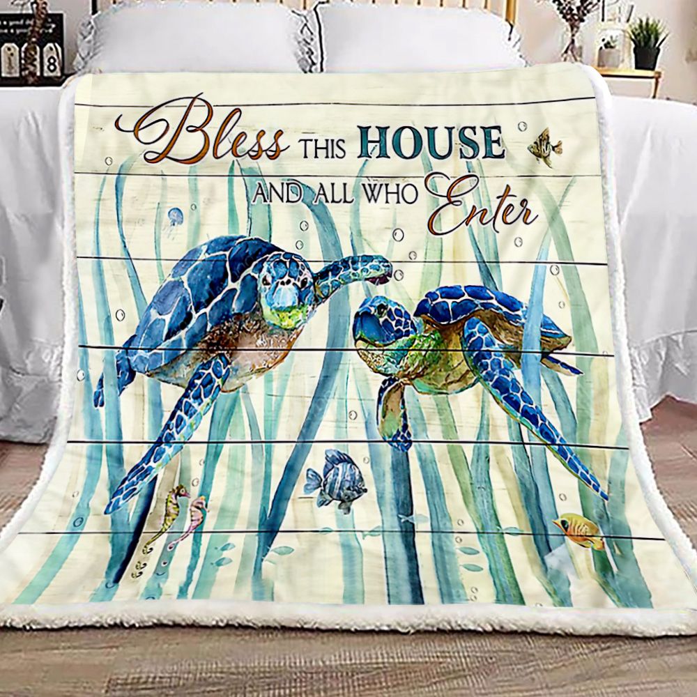 Sea Turtle Bless This House Fleece Blanket
