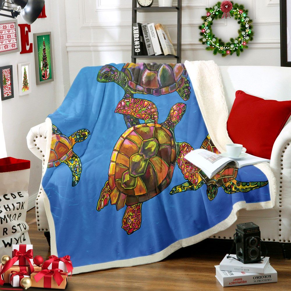 Sea Turtle Blue Sherpa Fleece Blanket