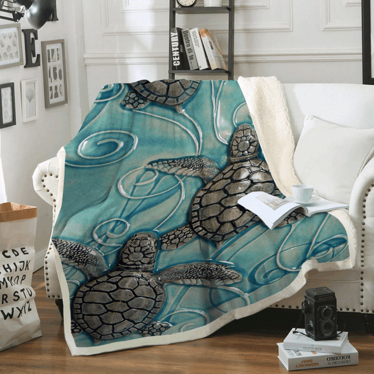 Sea Turtle Blue Sherpa Fleece Blanket