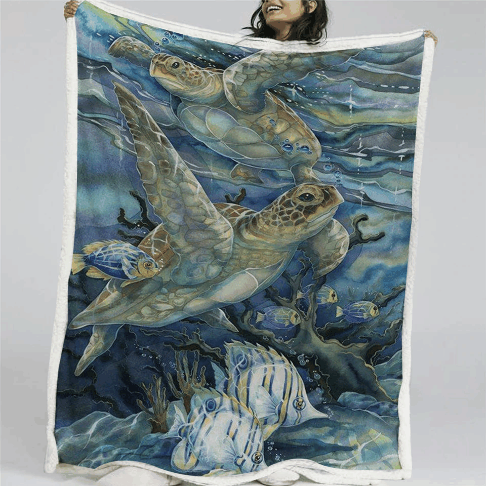 Sea Turtle Sherpa Fleece Blanket