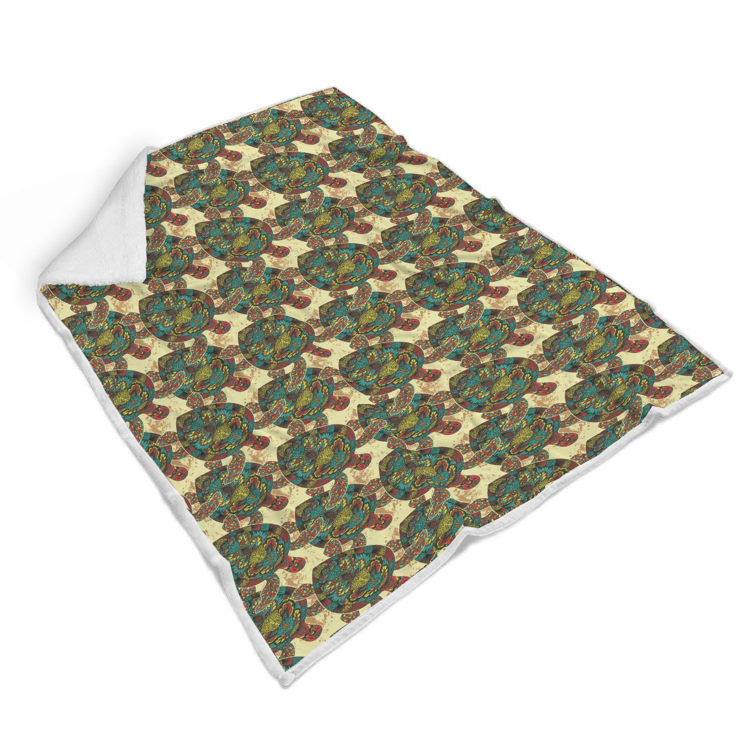 Sea Turtle Colorful Tribal Sherpa Fleece Blanket