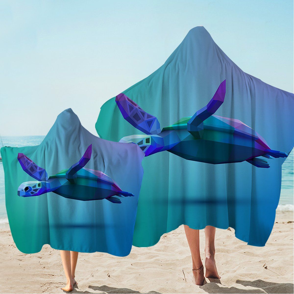 Sea Turtle Glide Illustration Printed Hooded Towel