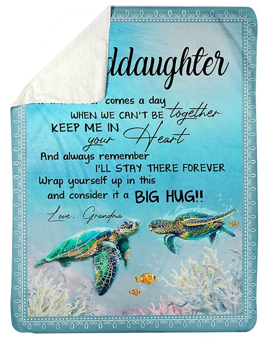 Sea Turtle Keep Me In Your Heart Grandma To Granddaughter Fleece Blanket Sherpa Blanket