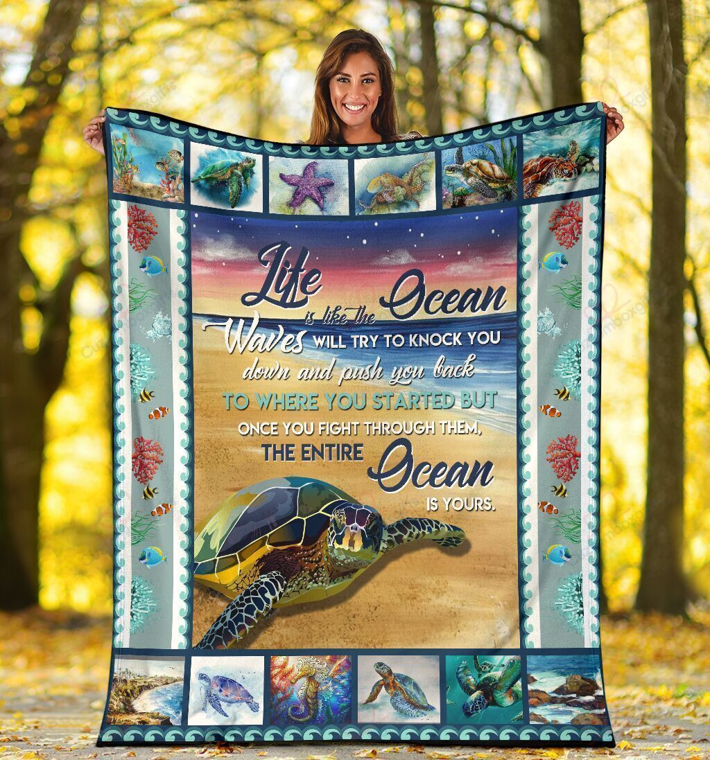 Sea Turtle Life Is Like Ocean Sherpa Fleece Blanket