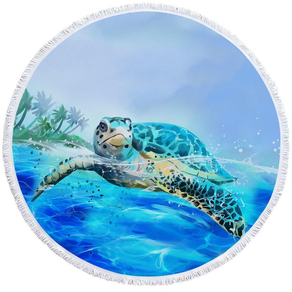 Sea Turtle Life On Sea Printed Round Beach Towel