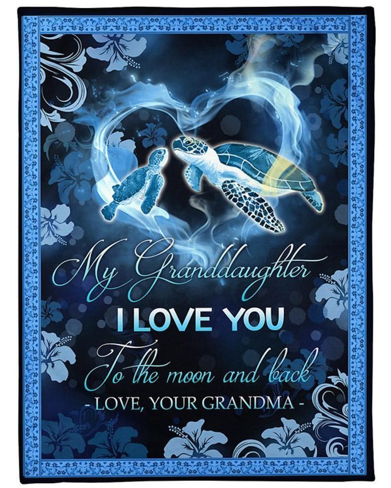 Sea Turtle Love You To The Moon Grandma Gift For Granddaughter Fleece Blanket
