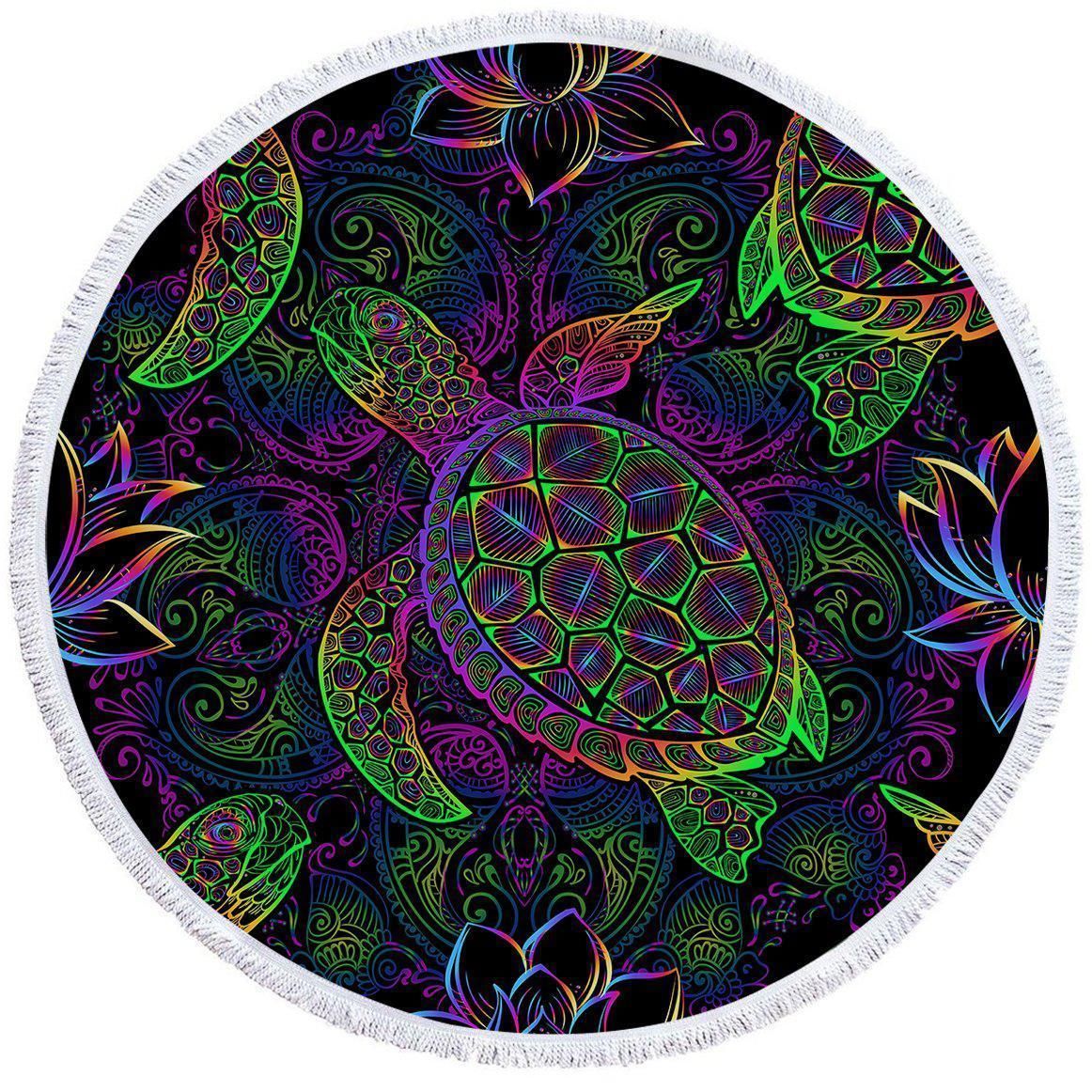 Sea Turtle Mysteries Printed Round Beach Towel