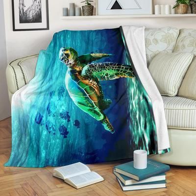 Sea Turtle Nature Animal Swimming Sherpa Fleece Blanket