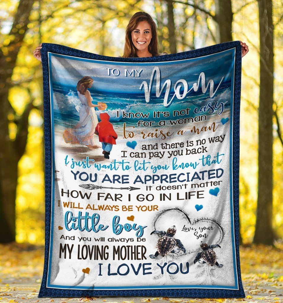 Sea Turtle Ocean To My Mom Mom And Son Sherpa Fleece Blanket