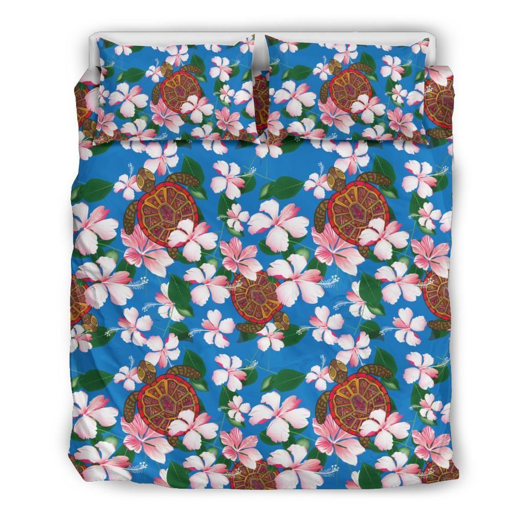 Sea Turtle Pink Hibiscus Hawaiian Bedding Set