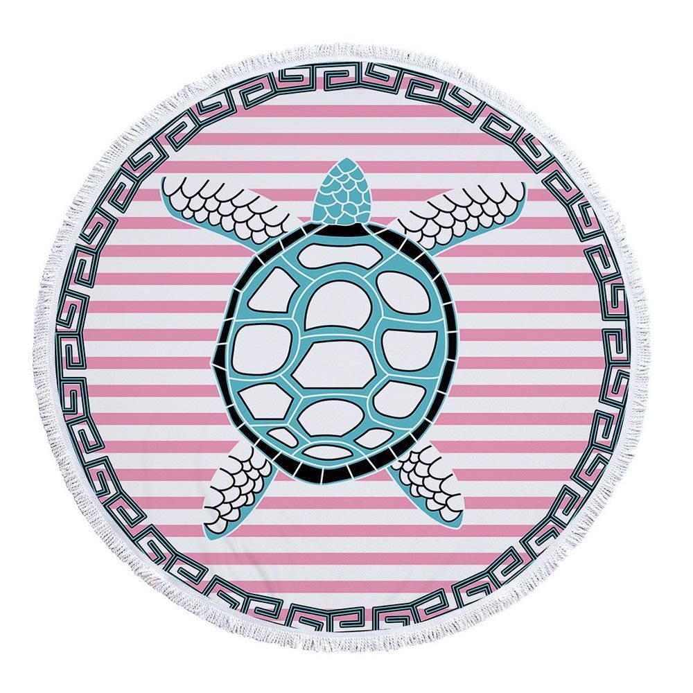 Sea Turtle Pink Strip Printed Round Beach Towel