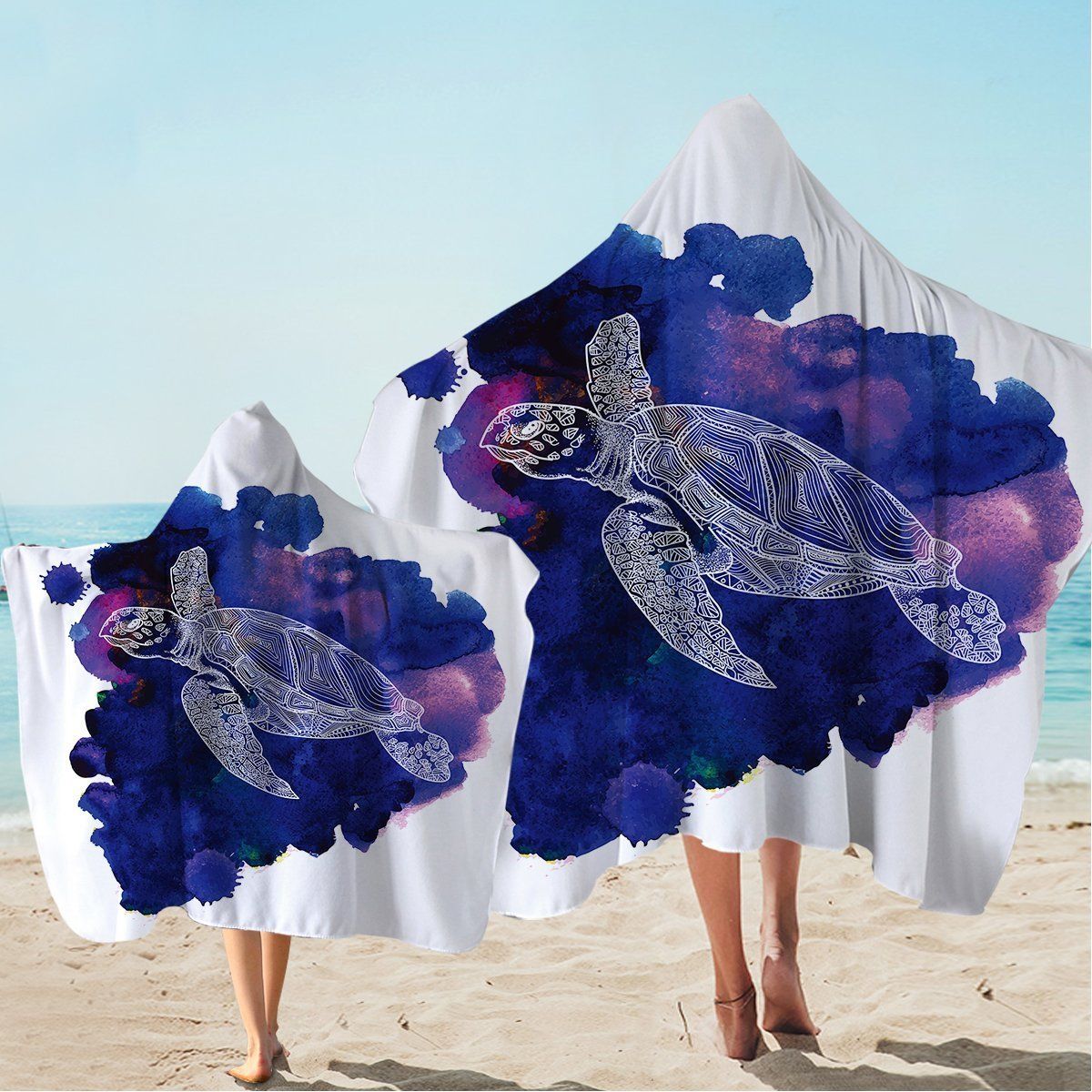 Sea Turtle Purple Marble Printed Hooded Towel