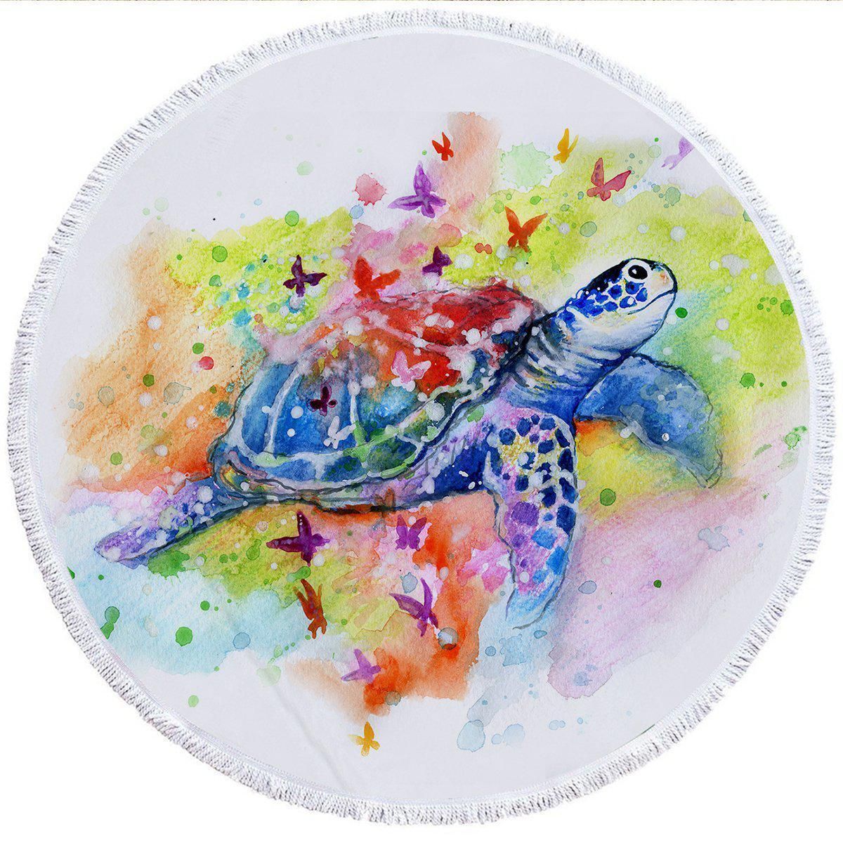 Sea Turtle Splash Printed Round Beach Towel