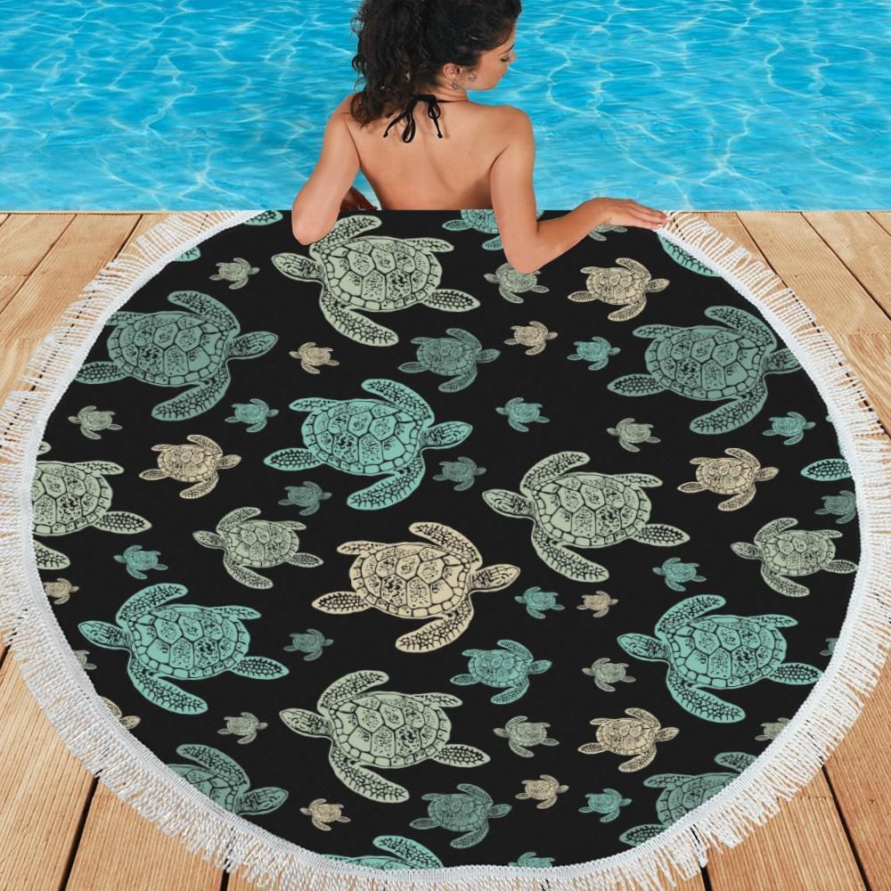 Sea Turtle Stamp Pattern Round Beach Towel