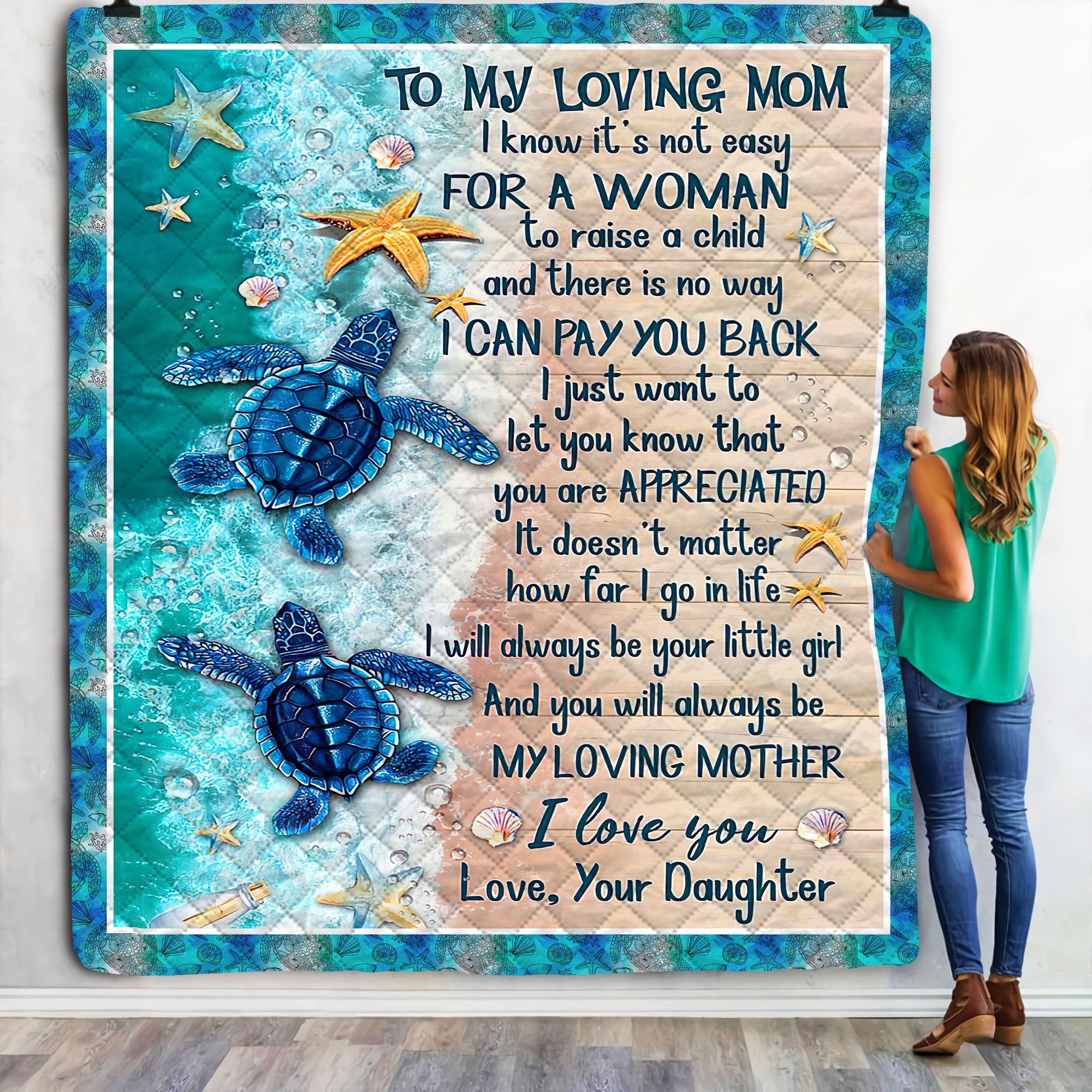 Sea Turtle To My Loving Mom Fleece Blanket