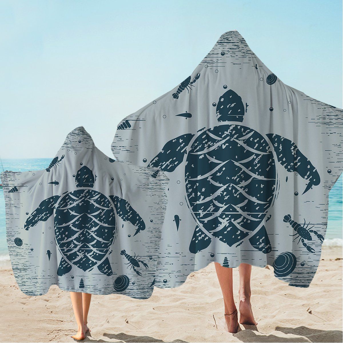 Sea Turtle Treasure Vintage Printed Hooded Towel