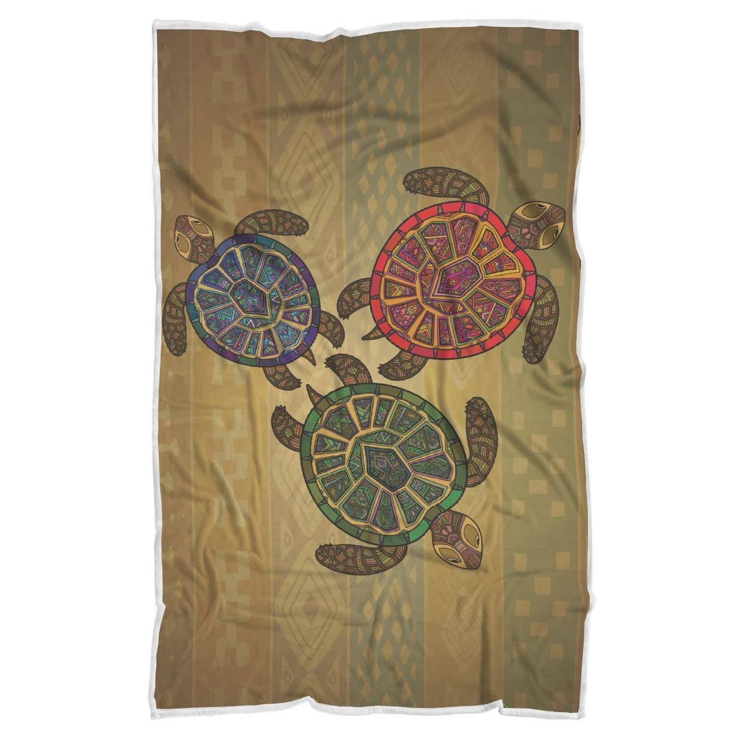 Sea Turtle Tribal Colorful Sherpa Fleece Blanket