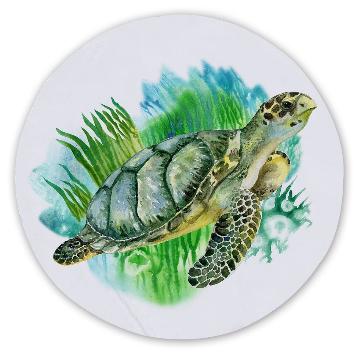Sea Turtles Greens Art Printed Round Beach Towel