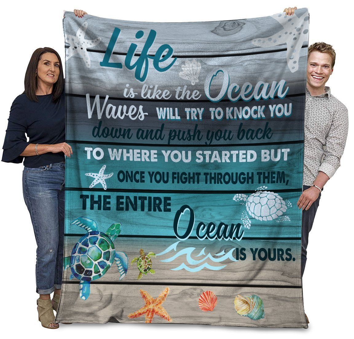 Sea Turtles Life Is Like The Ocean Wave Fleece Blanket