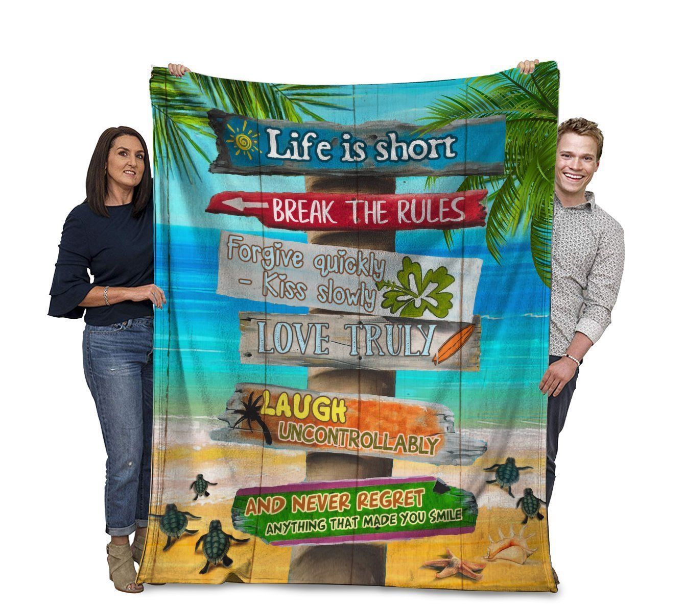 Sea Turtles Life Is Short Break The Rule Fleece Blanket