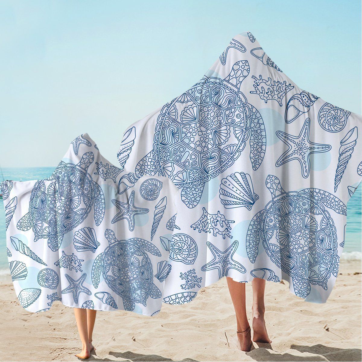 Sea Turtles Way Pattern Printed Hooded Towel