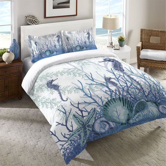 Seahorse Cotton Bed Sheets Spread Comforter Bedding Set