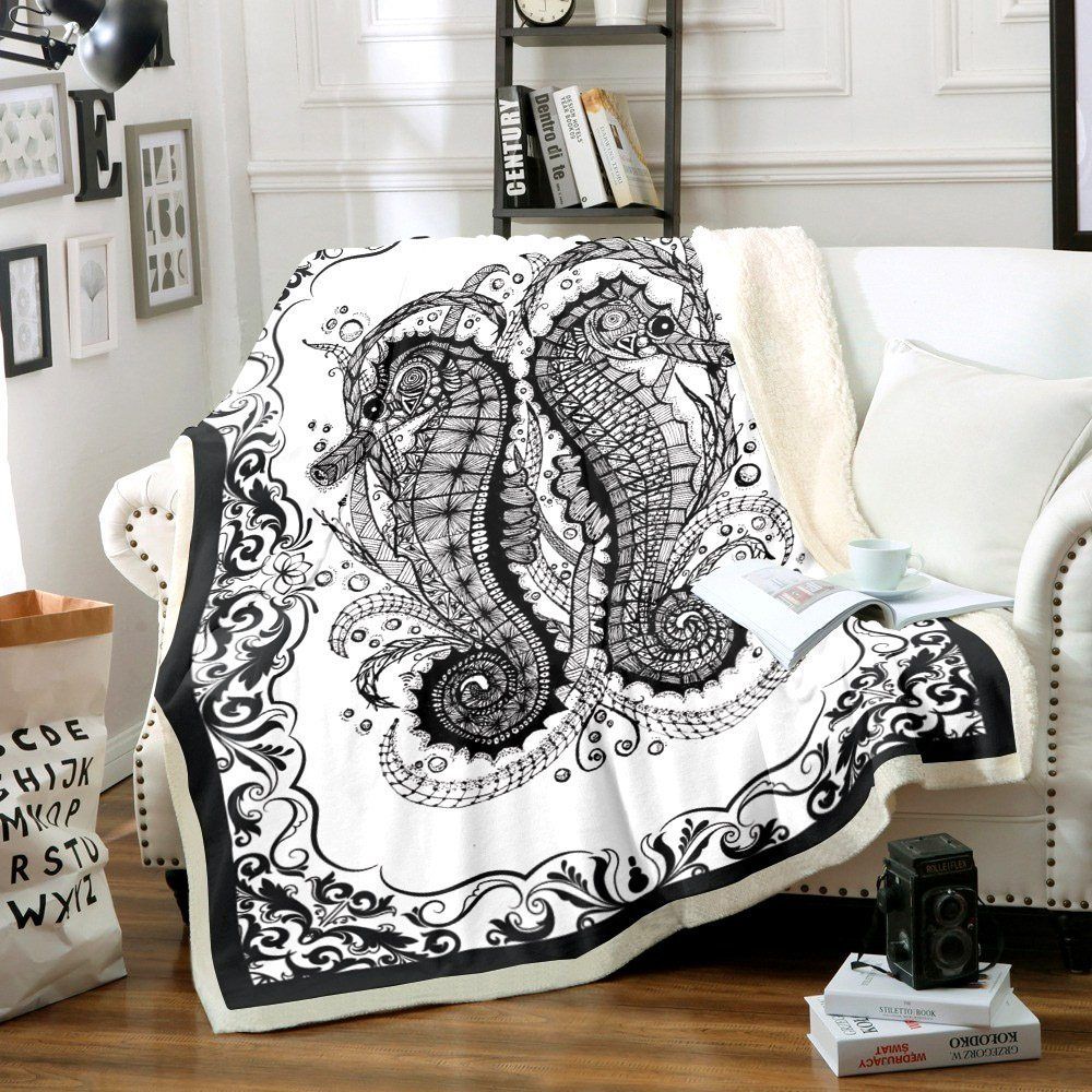 Seahorse Couple Sherpa Fleece Blanket
