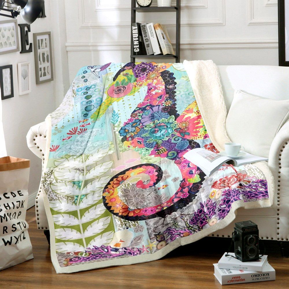 Seahorse Sherpa Fleece Blanket