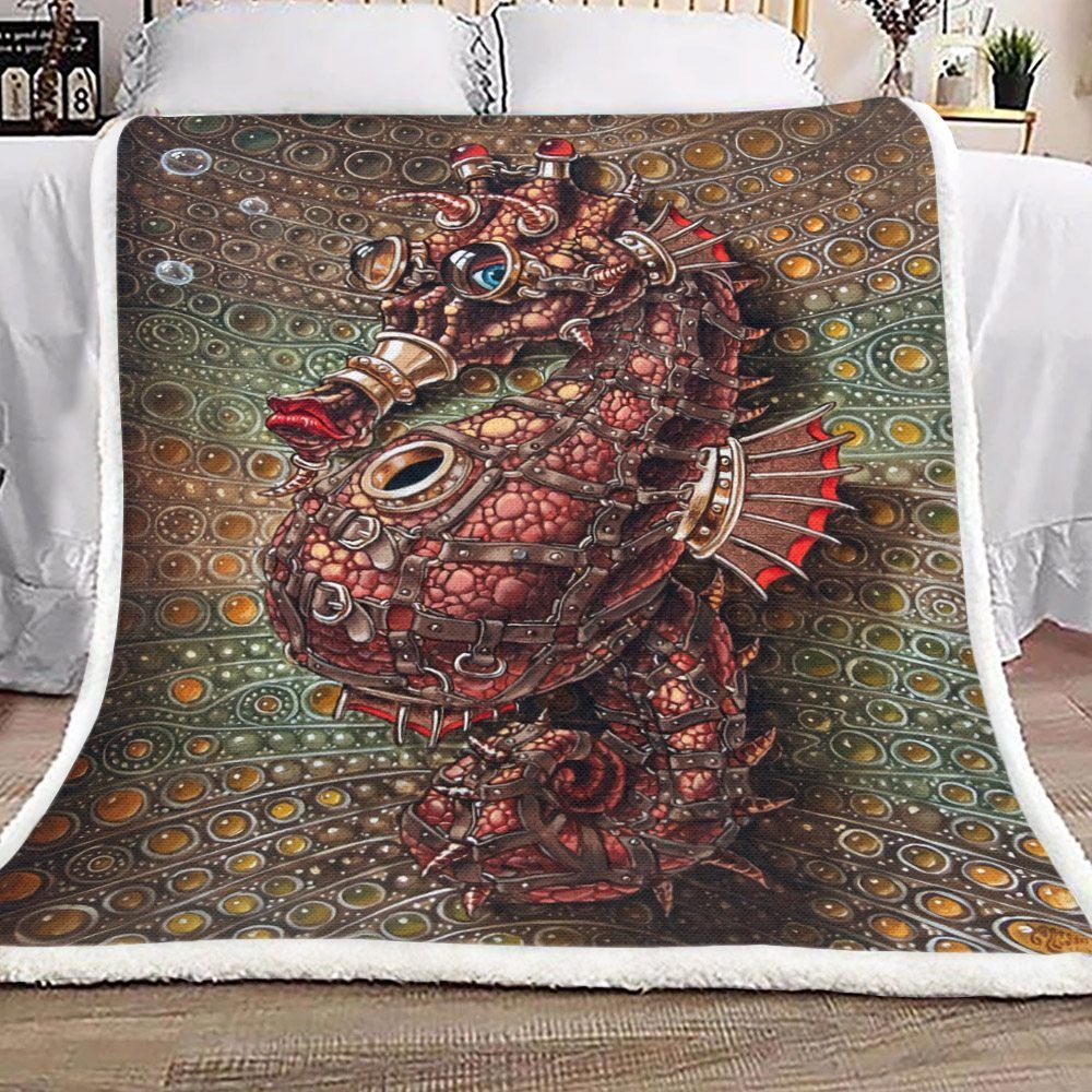 Seahorse In Steampunk Sherpa Fleece