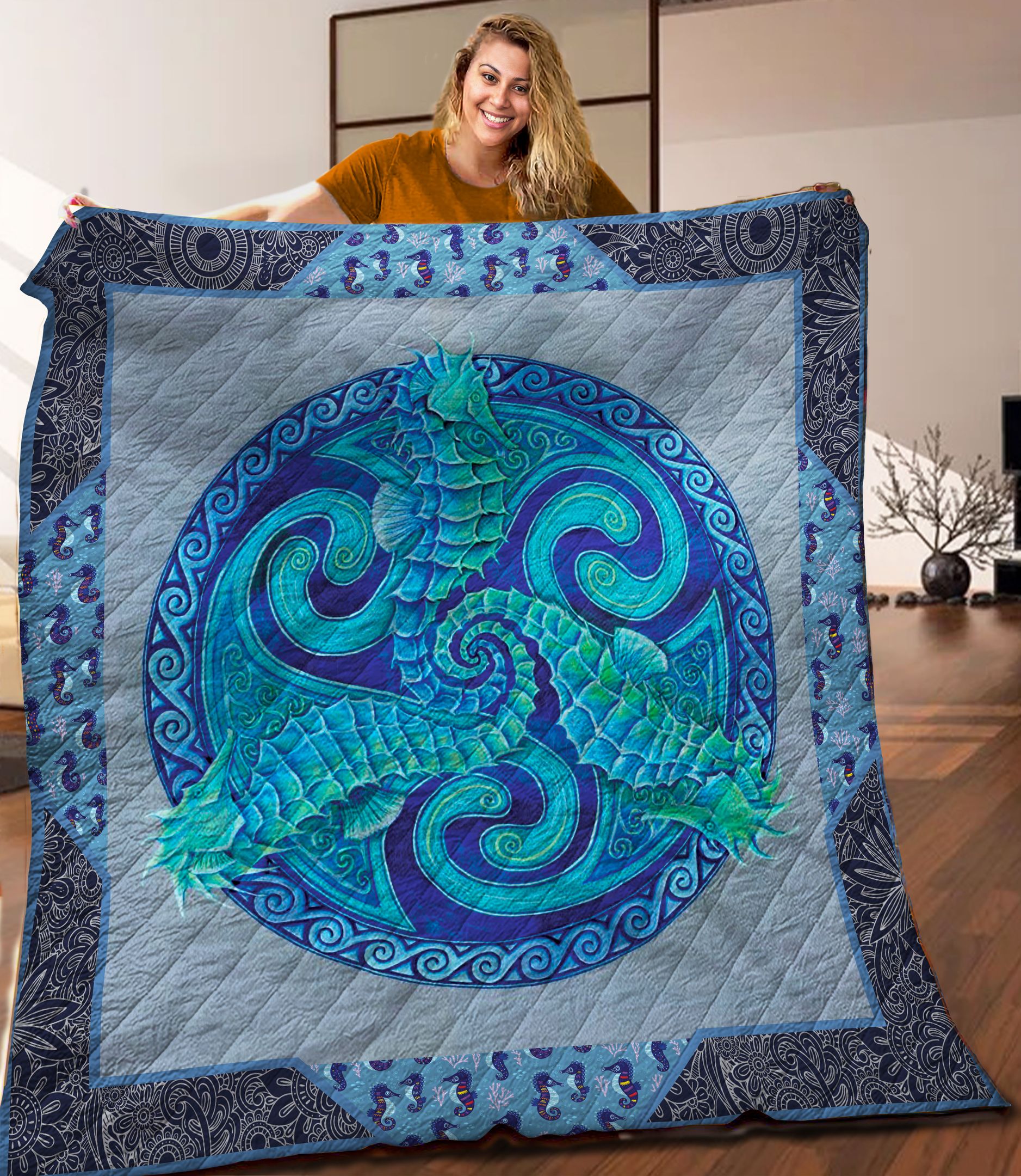 Seahorse Mandala Quilt Blanket C9B020604PT