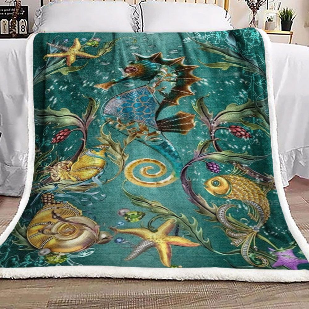 Seahorse Sherpa Fleece Blanket