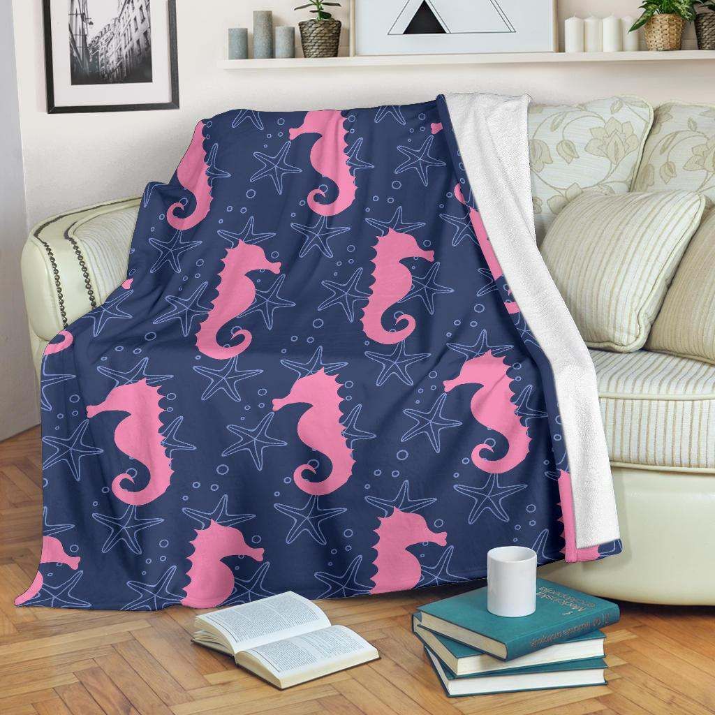 SeaHorse Pink Pattern Sherpa Fleece Blanket