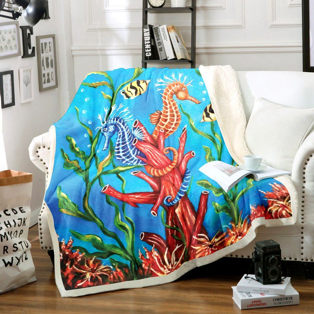 Seahorse Sherpa Fleece Blanket