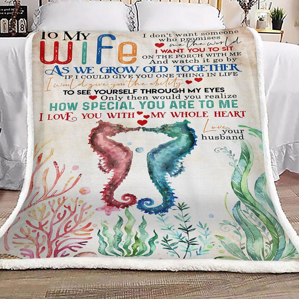 Seahorses To My Wife Sherpa Fleece Blanket