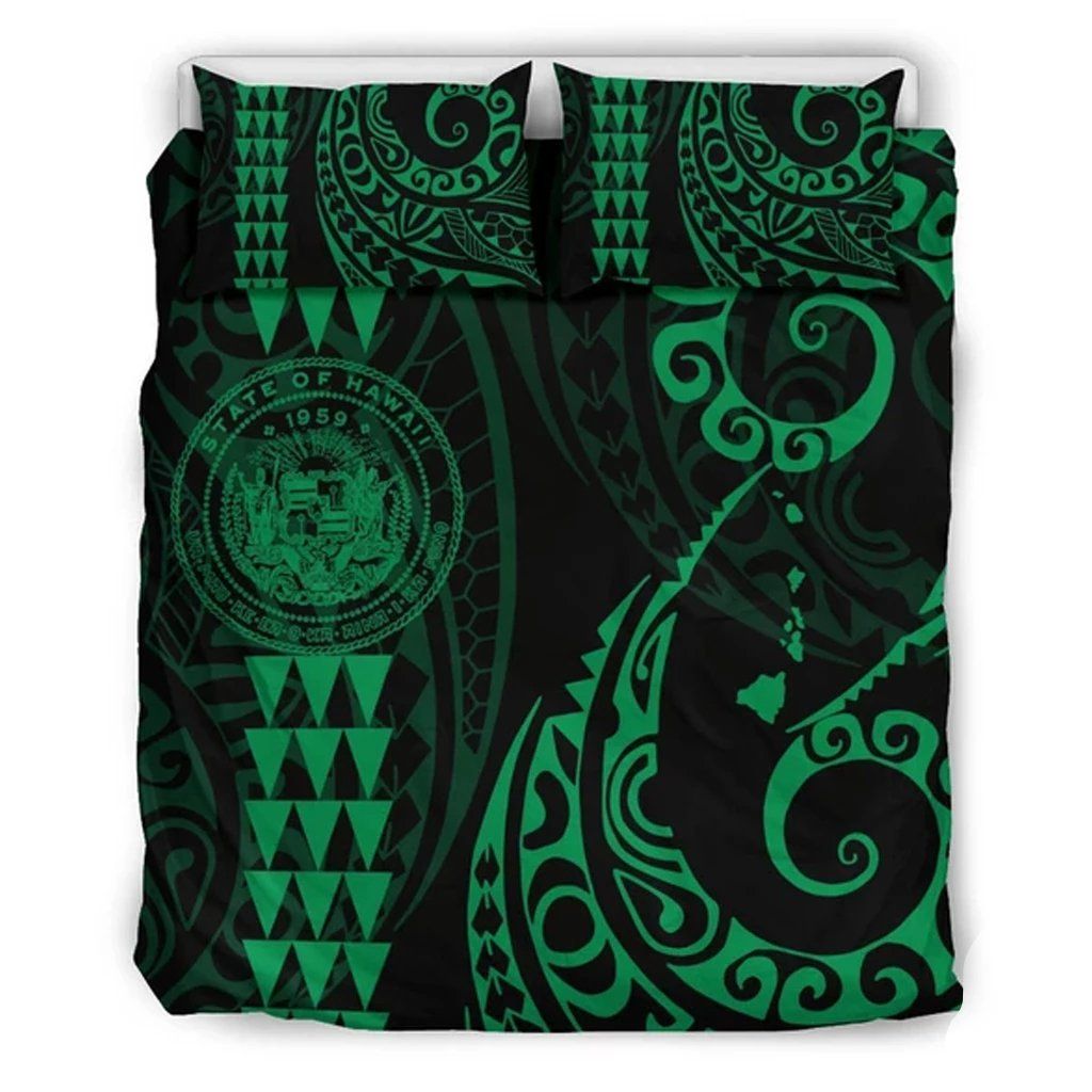 Seal Of Hawaii And Map Green Bedding Set