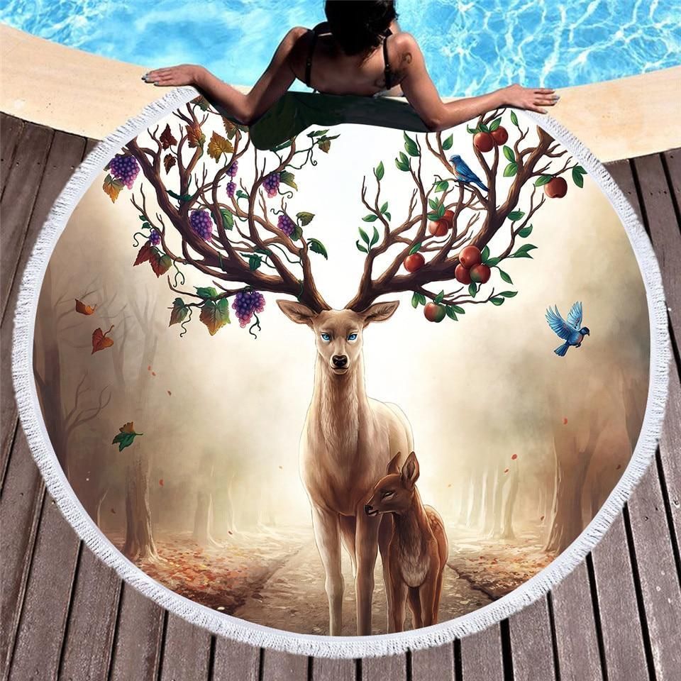 Seasons Change Deer Horn Printed Round Beach Towel