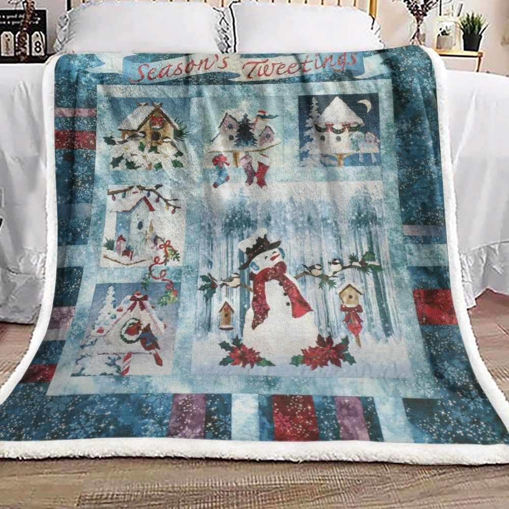Seasons Tweetings Snowman Christmas Sherpa Fleece Blanket