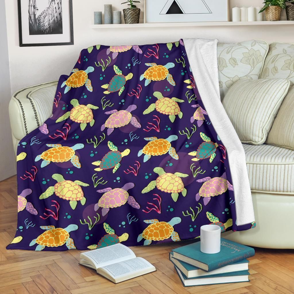 Seaweed Sea Turtle Color Smile Fleece Blanket