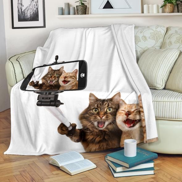 Selfie Cat Sherpa Fleece Blanket
