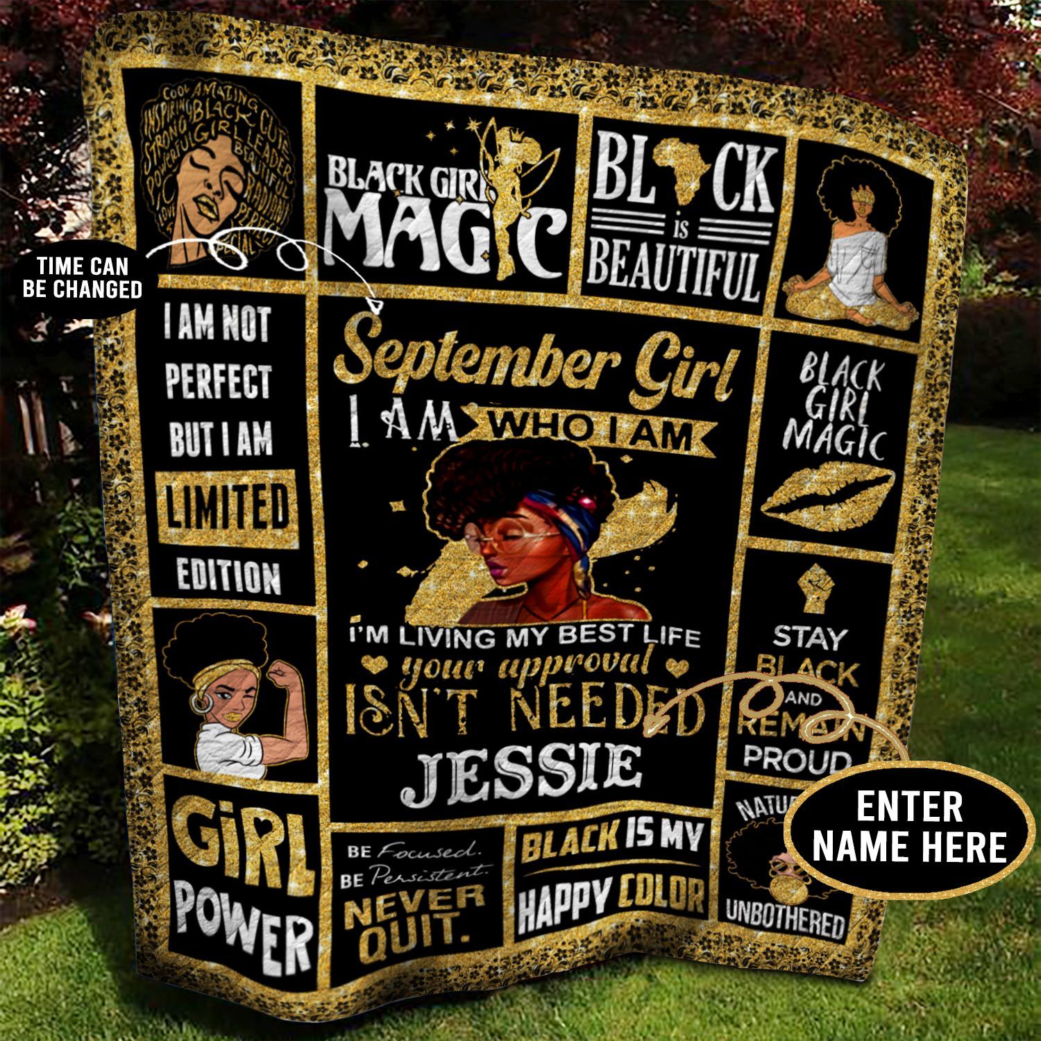 September Black Girl Personalized Quilt Blanket BBB030609NB