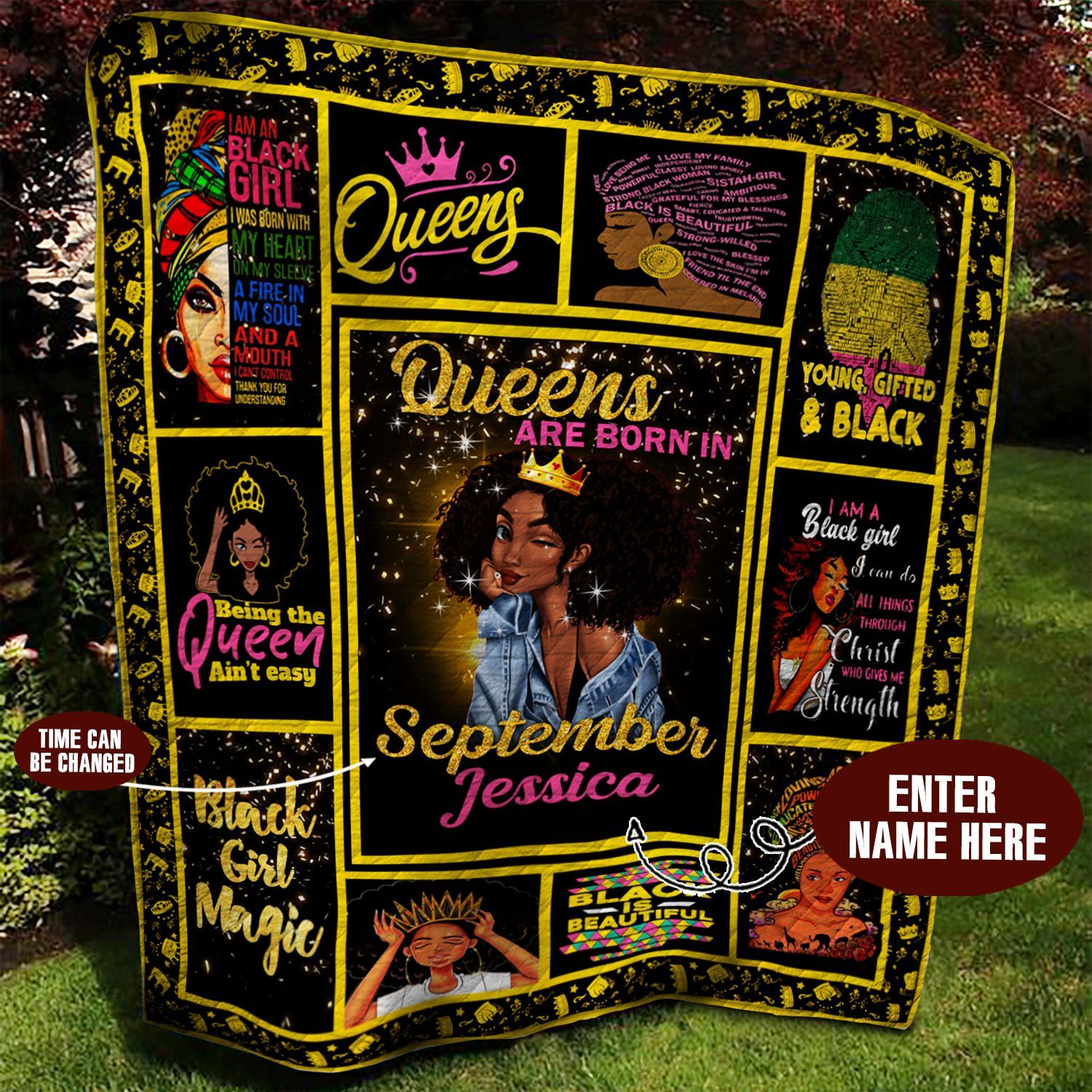 September Black Girl Personalized Quilt Blanket BBB030622MH