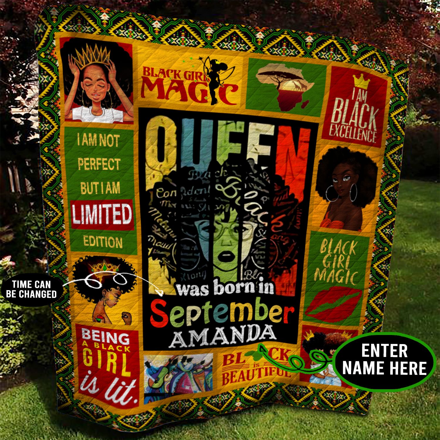 September Black Girl Personalized Quilt Blanket BBB080611NB