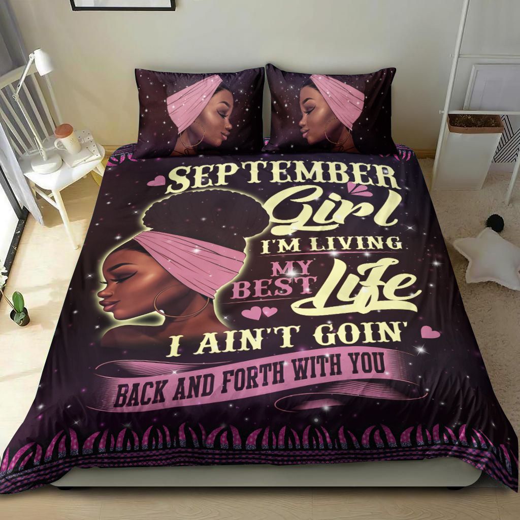 September Black Girl Smiling Bedding Set